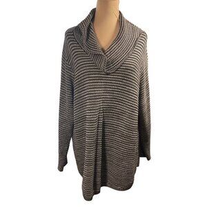 Avenue Cowl Neck Sweater Long Sleeve Tunic Black Cream Size 22/24 Cotton